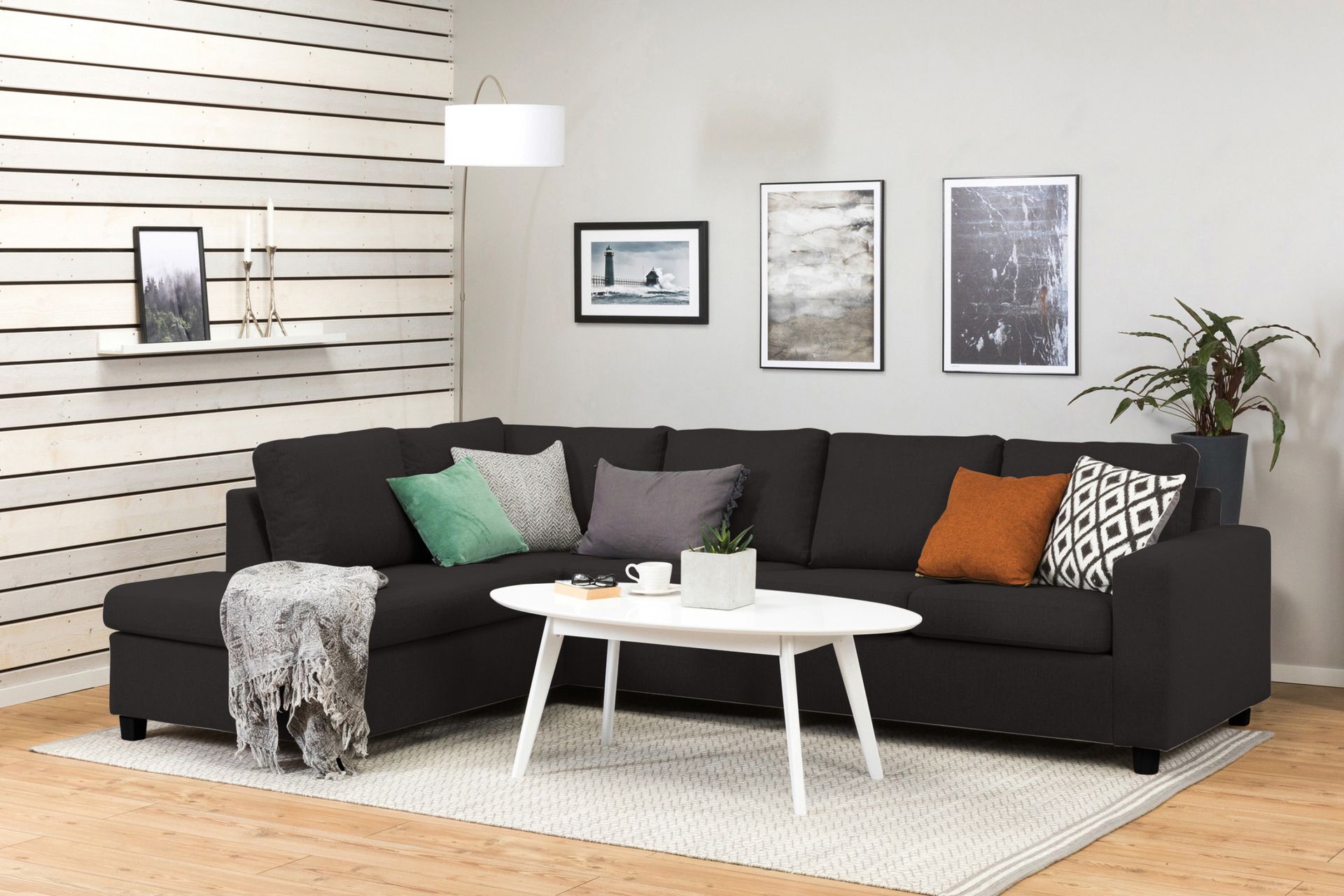 Crazy 4-seters Venstrevendt L-formet Sjeselongsofa i Stoff - Antrasitt - Møbler - Sofaer - Sofa med sjeselong