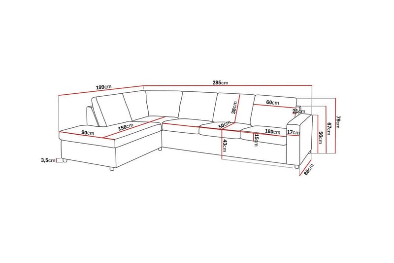 Crazy 4-seters Venstrevendt L-formet Sjeselongsofa i Stoff - Antrasitt - Møbler - Sofaer - Sofa med sjeselong - 3 seters sofa med divan