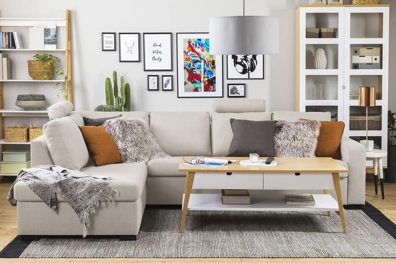 Crazy 4-seters Venstrevendt L-formet Sjeselongsofa i Stoff - Beige - Møbler - Sofaer - Sofa med sjeselong