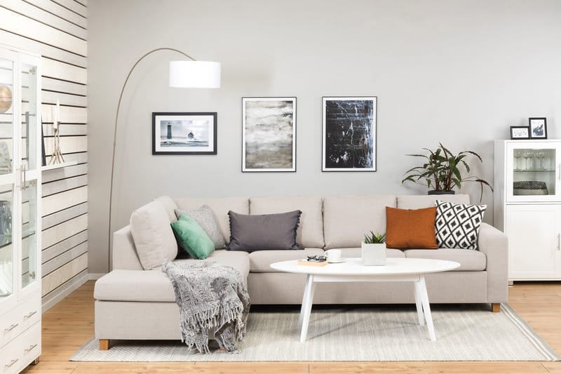 Crazy 4-seters Venstrevendt L-formet Sjeselongsofa i Stoff - Beige - Møbler - Sofaer - Sofa med sjeselong - 3 seters sofa med divan