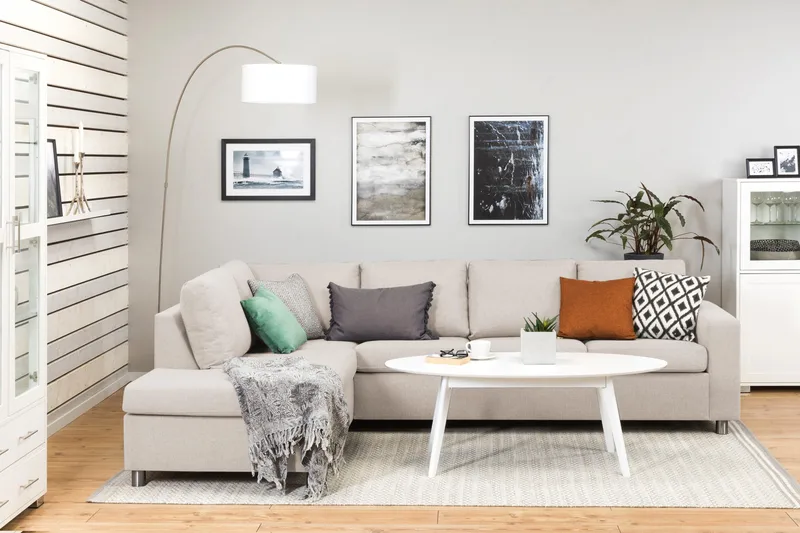 Crazy 4-seters Venstrevendt L-formet Sjeselongsofa i Stoff - Beige - Møbler - Sofaer - Sofa med sjeselong - 3 seters sofa med divan