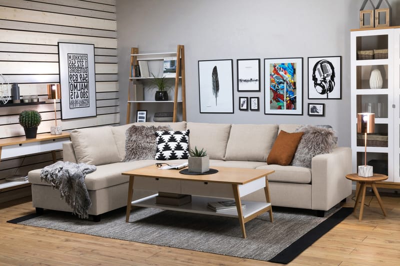 Crazy 4-seters Venstrevendt L-formet Sjeselongsofa i Stoff - Beige - Møbler - Sofaer - Sofa med sjeselong - 3 seters sofa med divan