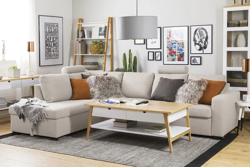 Crazy 4-seters Venstrevendt L-formet Sjeselongsofa i Stoff - Beige - Møbler - Sofaer - Sofa med sjeselong - 3 seters sofa med divan