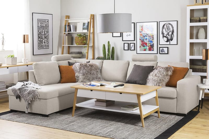 Crazy 4-seters Venstrevendt L-formet Sjeselongsofa i Stoff - Beige - Møbler - Sofaer - Sofa med sjeselong - 3 seters sofa med divan