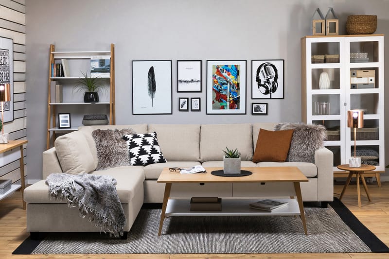 Crazy 4-seters Venstrevendt L-formet Sjeselongsofa i Stoff - Beige - Møbler - Sofaer - Sofa med sjeselong - 3 seters sofa med divan