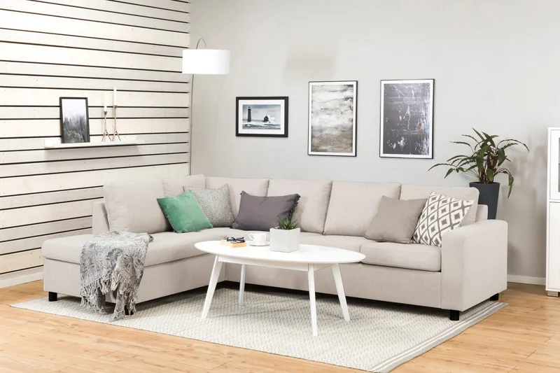 Crazy 4-seters Venstrevendt L-formet Sjeselongsofa i Stoff - Beige - Møbler - Sofaer - Sofa med sjeselong - 3 seters sofa med divan