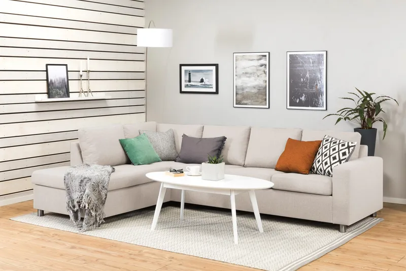 Crazy 4-seters Venstrevendt L-formet Sjeselongsofa i Stoff - Beige - Møbler - Sofaer - Sofa med sjeselong - 3 seters sofa med divan