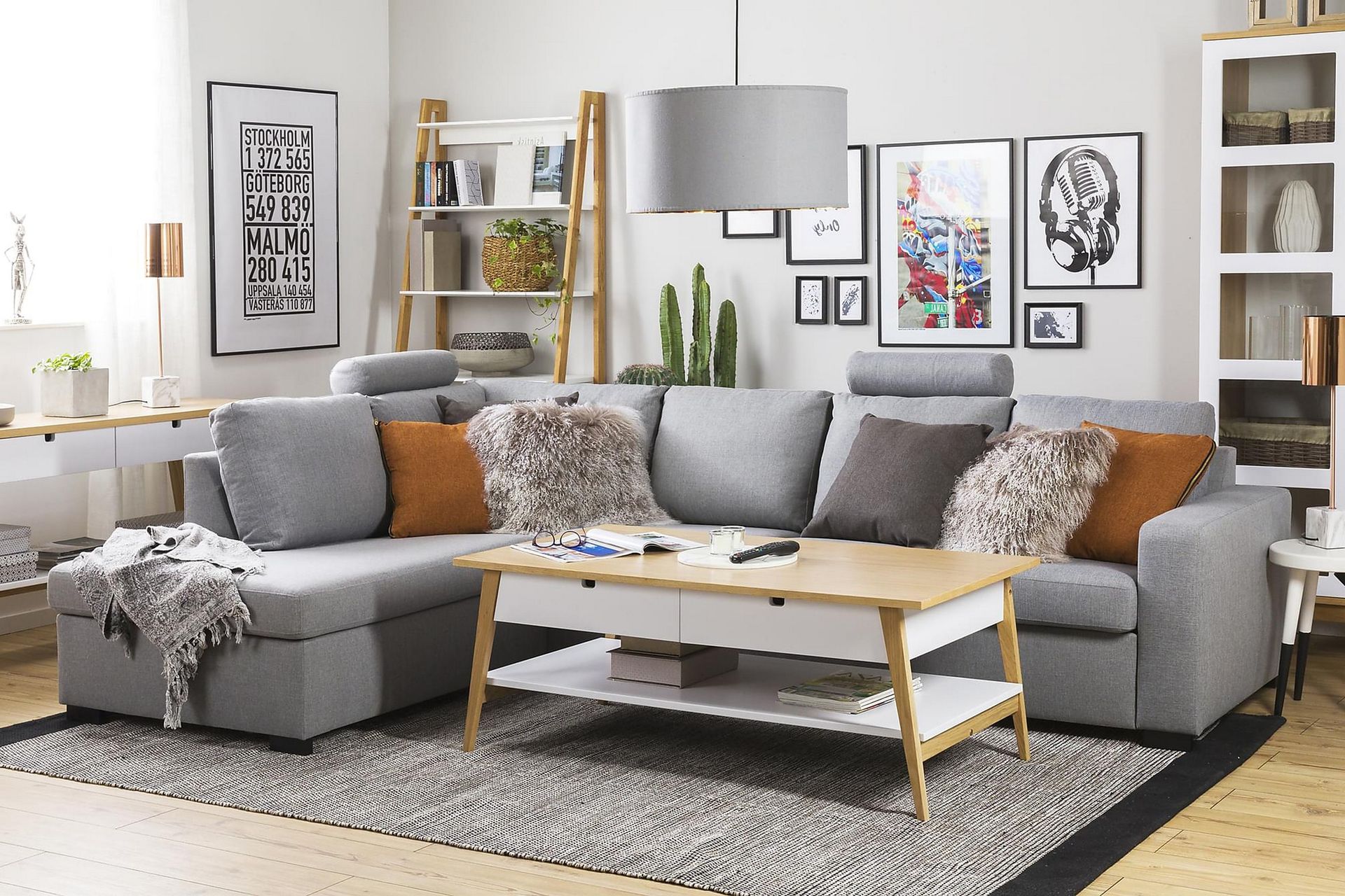 Crazy 4-seters Venstrevendt L-formet Sjeselongsofa i Stoff - Grå - Møbler - Sofaer - Sofa med sjeselong