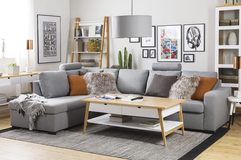 Crazy 4-seters Venstrevendt L-formet Sjeselongsofa i Stoff - Grå - Møbler - Sofaer - Sofa med sjeselong