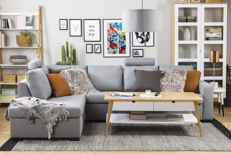 Crazy 4-seters Venstrevendt L-formet Sjeselongsofa i Stoff - Grå - Møbler - Sofaer - Sofa med sjeselong