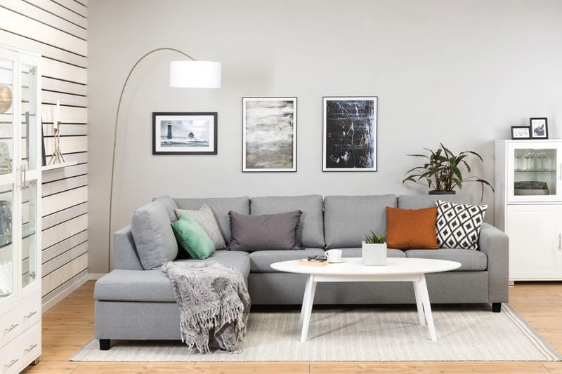 Crazy 4-seters Venstrevendt L-formet Sjeselongsofa i Stoff - Grå - Møbler - Sofaer - Sofa med sjeselong - 3 seters sofa med divan