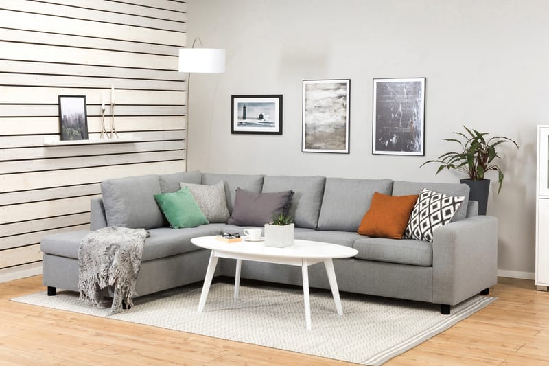 Crazy 4-seters Venstrevendt L-formet Sjeselongsofa i Stoff - Grå - Møbler - Sofaer - Sofa med sjeselong