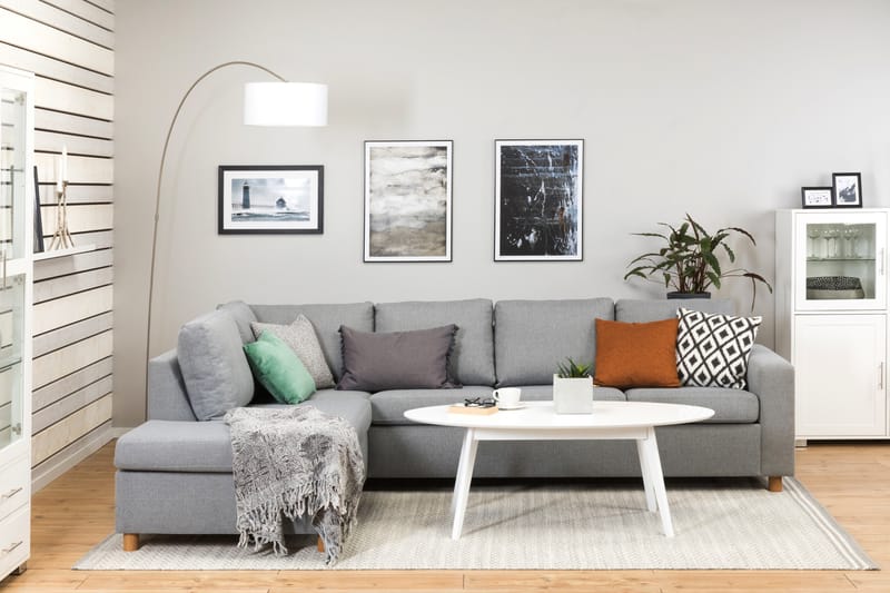 Crazy 4-seters Venstrevendt L-formet Sjeselongsofa i Stoff - Grå - Møbler - Sofaer - Sofa med sjeselong