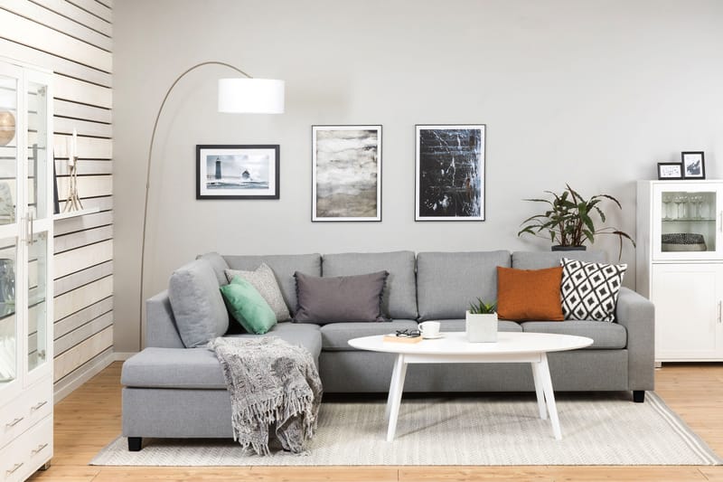 Crazy 4-seters Venstrevendt L-formet Sjeselongsofa i Stoff - Grå - Møbler - Sofaer - Sofa med sjeselong