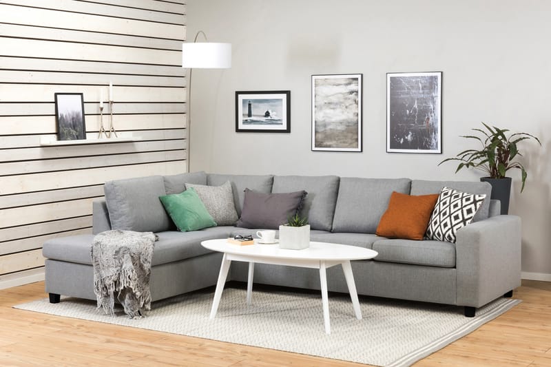 Crazy 4-seters Venstrevendt L-formet Sjeselongsofa i Stoff - Grå - Møbler - Sofaer - Sofa med sjeselong