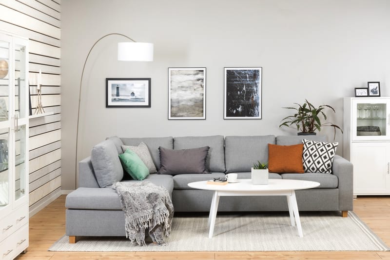 Crazy 4-seters Venstrevendt L-formet Sjeselongsofa i Stoff - Grå - Møbler - Sofaer - Sofa med sjeselong