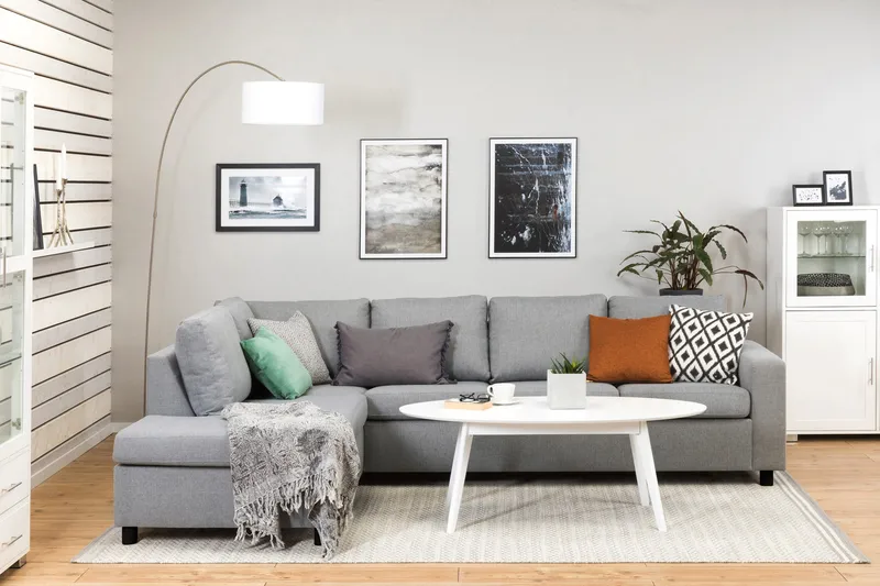 Crazy 4-seters Venstrevendt L-formet Sjeselongsofa i Stoff - Grå - Møbler - Sofaer - Sofa med sjeselong - 3 seters sofa med divan