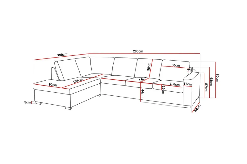 Crazy 4-seters Venstrevendt L-formet Sjeselongsofa i Stoff - Grå - Møbler - Sofaer - Sofa med sjeselong - 3 seters sofa med divan