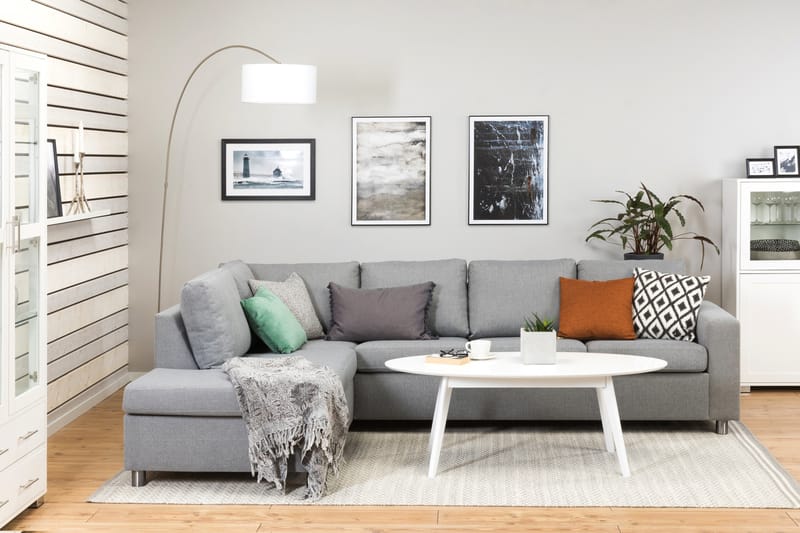 Crazy 4-seters Venstrevendt L-formet Sjeselongsofa i Stoff - Grå - Møbler - Sofaer - Sofa med sjeselong