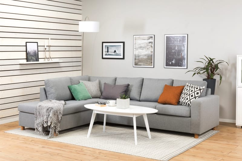 Crazy 4-seters Venstrevendt L-formet Sjeselongsofa i Stoff - Grå - Møbler - Sofaer - Sofa med sjeselong - 3 seters sofa med divan