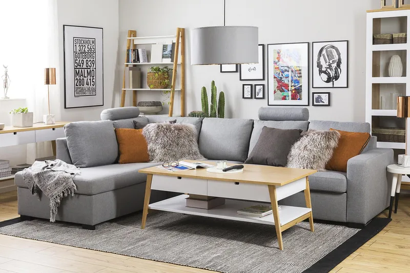 Crazy 4-seters Venstrevendt L-formet Sjeselongsofa i Stoff - Grå - Møbler - Sofaer - Sofa med sjeselong - 3 seters sofa med divan