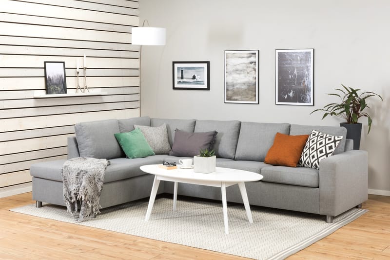 Crazy 4-seters Venstrevendt L-formet Sjeselongsofa i Stoff - Grå - Møbler - Sofaer - Sofa med sjeselong