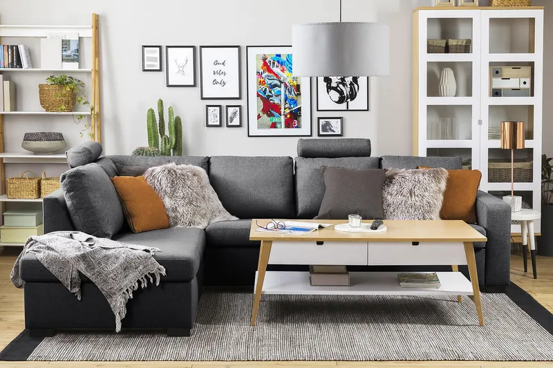 Crazy 4-seters Venstrevendt L-formet Sjeselongsofa i Stoff - Mørk grå - Møbler - Sofaer - Sofa med sjeselong - 3 seters sofa med divan