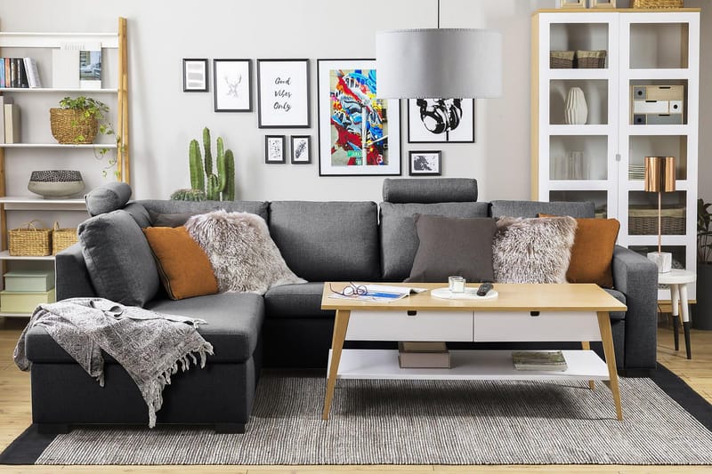 Crazy 4-seters Venstrevendt L-formet Sjeselongsofa i Stoff - Mørk grå - Møbler - Sofaer - Sofa med sjeselong - 3 seters sofa med divan