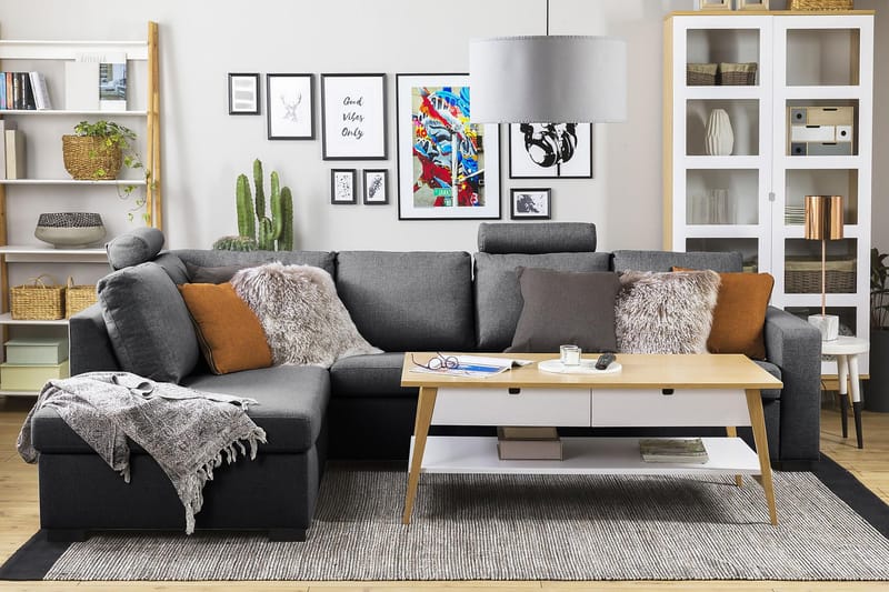 Crazy 4-seters Venstrevendt L-formet Sjeselongsofa i Stoff - Mørk grå - Møbler - Sofaer - Sofa med sjeselong