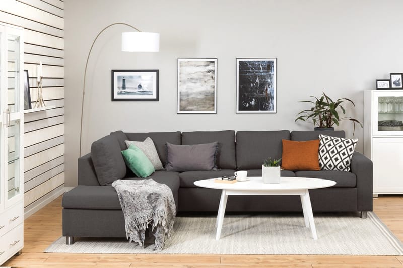 Crazy 4-seters Venstrevendt L-formet Sjeselongsofa i Stoff - Mørk grå - Møbler - Sofaer - Sofa med sjeselong - 3 seters sofa med divan