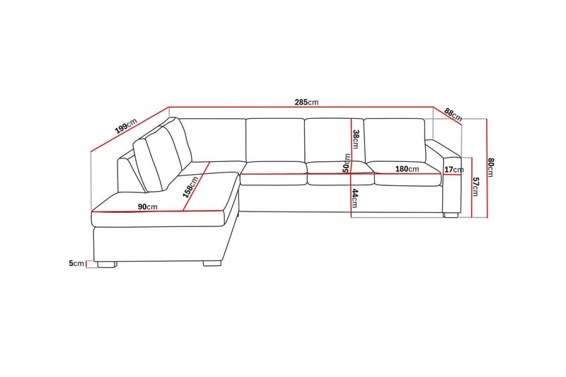 Crazy 4-seters Venstrevendt L-formet Sjeselongsofa i Stoff - Mørk grå - Møbler - Sofaer - Sofa med sjeselong - 3 seters sofa med divan