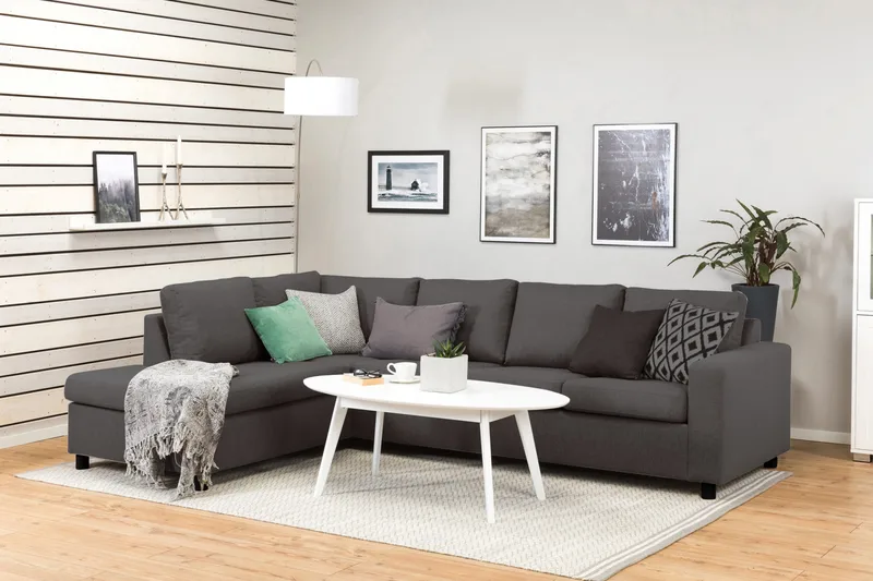 Crazy 4-seters Venstrevendt L-formet Sjeselongsofa i Stoff - Mørk grå - Møbler - Sofaer - Sofa med sjeselong - 3 seters sofa med divan