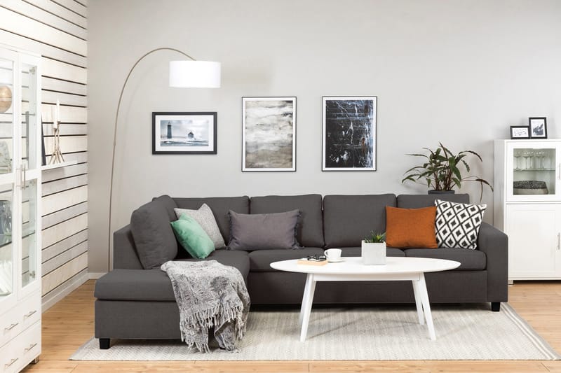 Crazy 4-seters Venstrevendt L-formet Sjeselongsofa i Stoff - Mørk grå - Møbler - Sofaer - Sofa med sjeselong - 3 seters sofa med divan