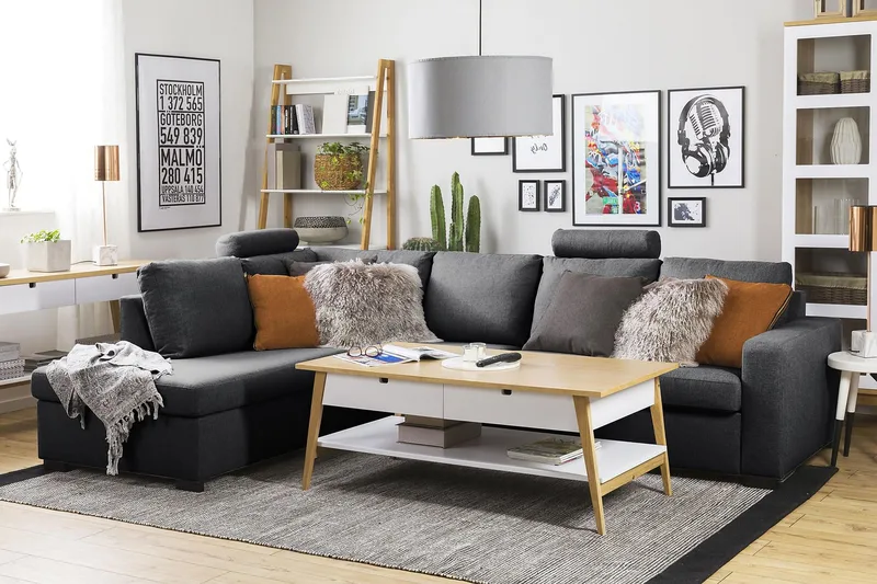 Crazy 4-seters Venstrevendt L-formet Sjeselongsofa i Stoff - Mørk grå - Møbler - Sofaer - Sofa med sjeselong - 3 seters sofa med divan