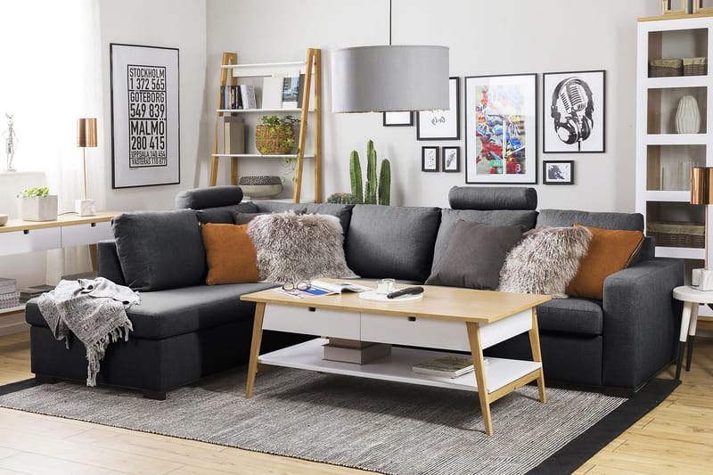 Crazy 4-seters Venstrevendt L-formet Sjeselongsofa i Stoff - Mørk grå - Møbler - Sofaer - Sofa med sjeselong - 3 seters sofa med divan