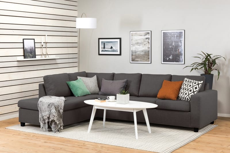 Crazy 4-seters Venstrevendt L-formet Sjeselongsofa i Stoff - Mørk grå - Møbler - Sofaer - Sofa med sjeselong - 3 seters sofa med divan
