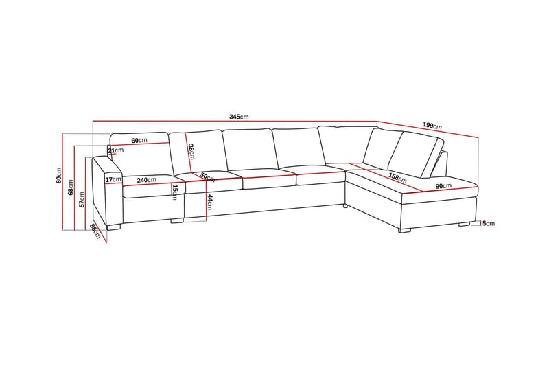 Crazy 5-seters Høyrevendt L-formet Sjeselongsofa i Kunstlær - Svart - Møbler - Sofaer - Sofa med sjeselong - 4 seters sofa med divan