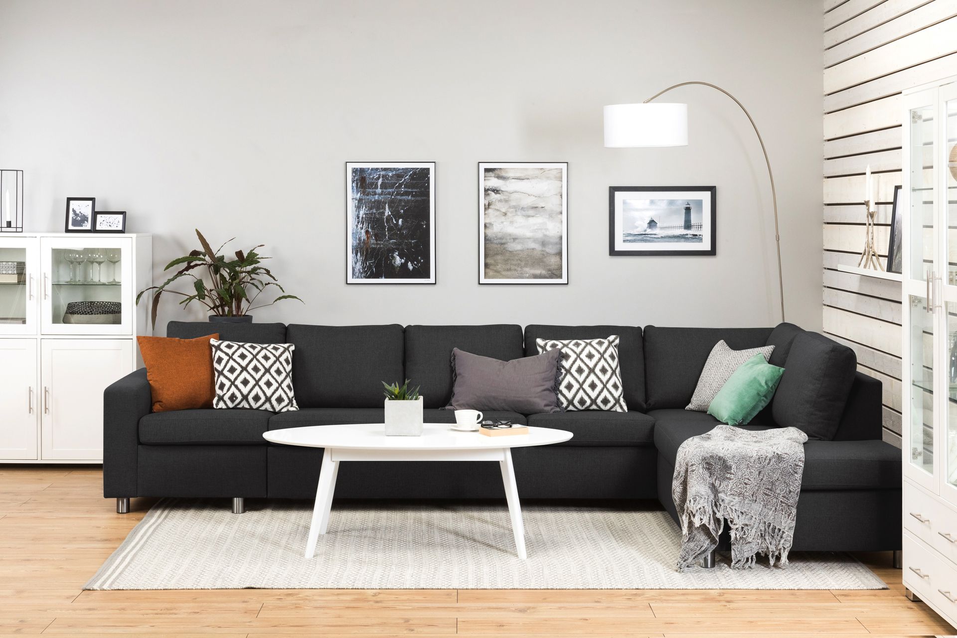 Crazy 5-seters Høyrevendt L-formet Sjeselongsofa i Stoff - Antrasitt - Møbler - Sofaer - Sofa med sjeselong