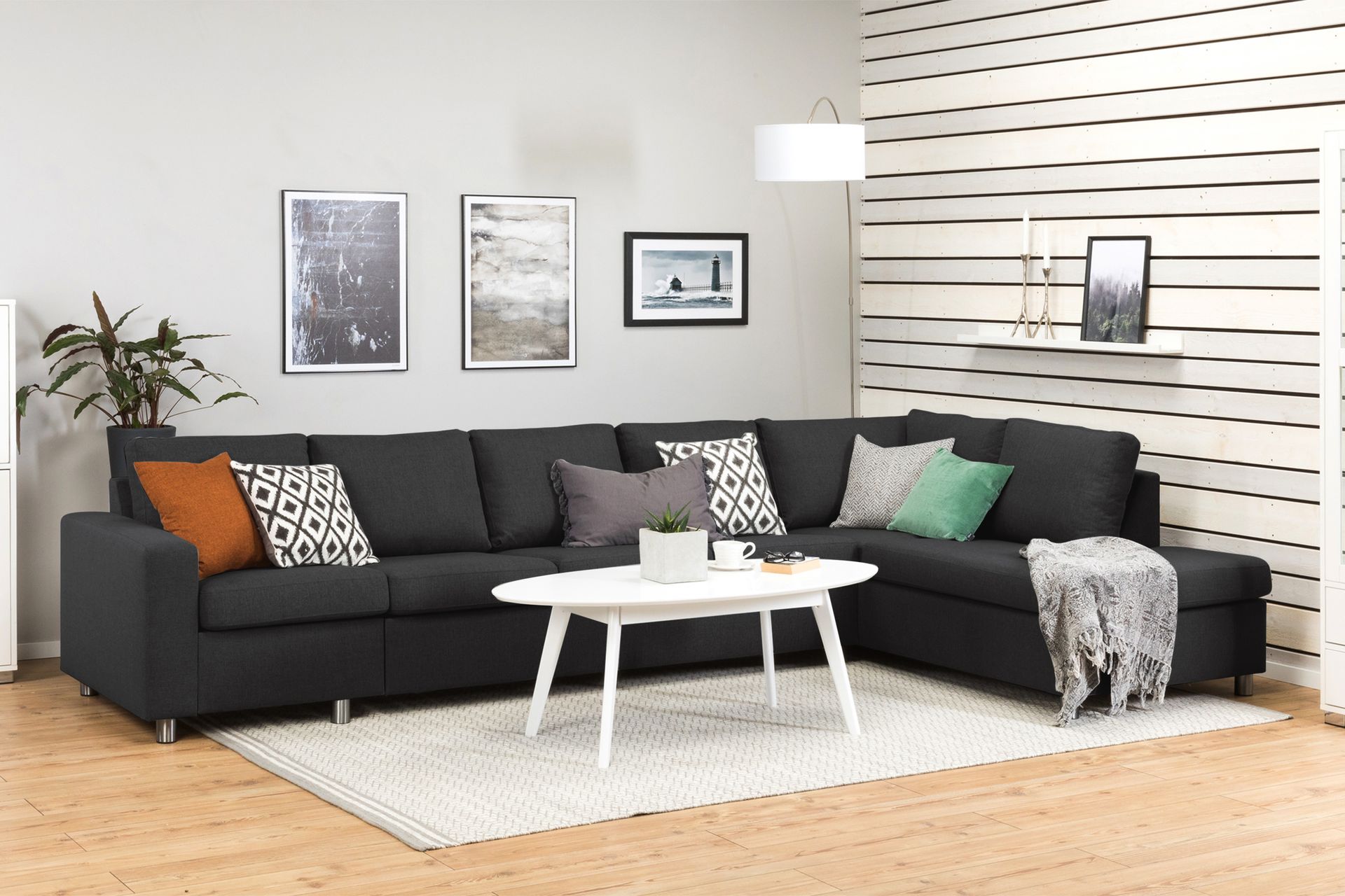 Crazy 5-seters Høyrevendt L-formet Sjeselongsofa i Stoff - Antrasitt - Møbler - Sofaer - Sofa med sjeselong