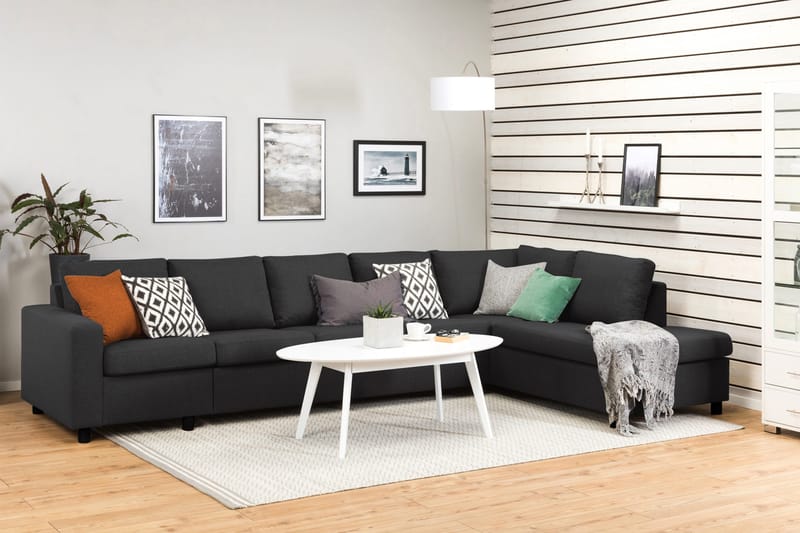 Crazy 5-seters Høyrevendt L-formet Sjeselongsofa i Stoff - Antrasitt - Møbler - Sofaer - Sofa med sjeselong - 4 seters sofa med divan