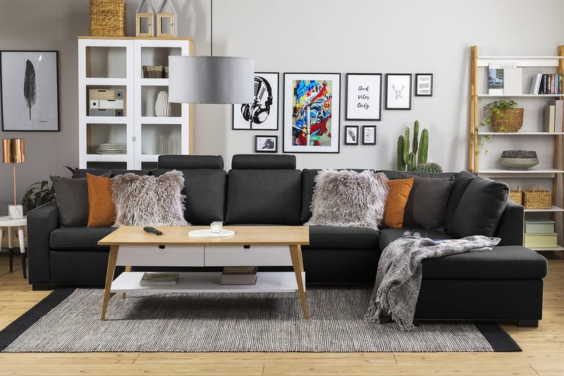 Crazy 5-seters Høyrevendt L-formet Sjeselongsofa i Stoff - Antrasitt - Møbler - Sofaer - Sofa med sjeselong - 4 seters sofa med divan