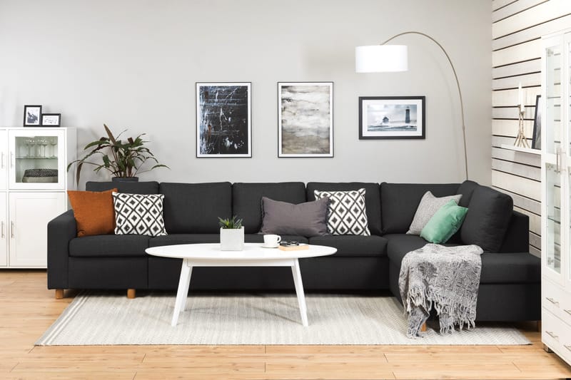 Crazy 5-seters Høyrevendt L-formet Sjeselongsofa i Stoff - Antrasitt - Møbler - Sofaer - Sofa med sjeselong - 4 seters sofa med divan