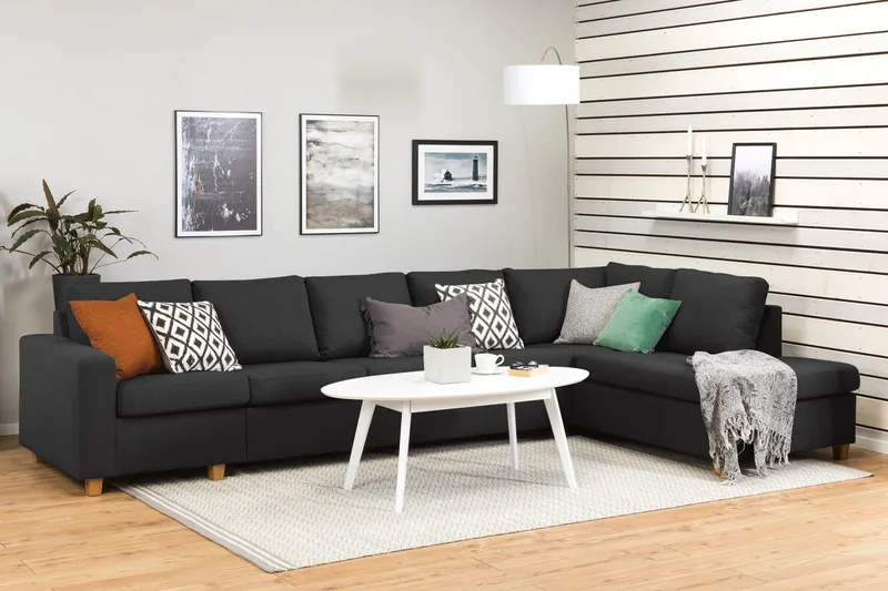 Crazy 5-seters Høyrevendt L-formet Sjeselongsofa i Stoff - Antrasitt - Møbler - Sofaer - Sofa med sjeselong - 4 seters sofa med divan