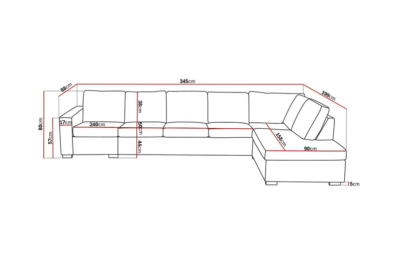Crazy 5-seters Høyrevendt L-formet Sjeselongsofa i Stoff - Grå - Møbler - Sofaer - Sofa med sjeselong - 4 seters sofa med divan