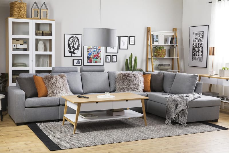 Crazy 5-seters Høyrevendt L-formet Sjeselongsofa i Stoff - Grå - Møbler - Sofaer - Sofa med sjeselong