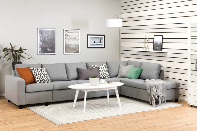 Crazy 5-seters Høyrevendt L-formet Sjeselongsofa i Stoff - Grå - Møbler - Sofaer - Sofa med sjeselong