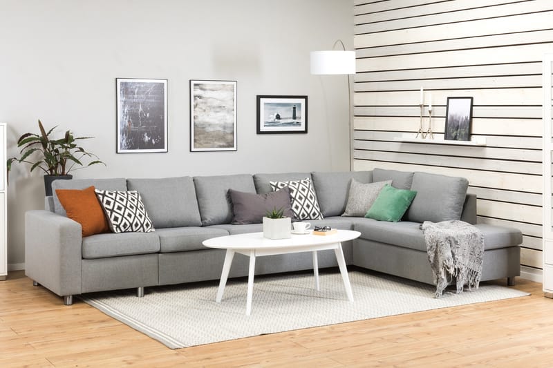 Crazy 5-seters Høyrevendt L-formet Sjeselongsofa i Stoff - Grå - Møbler - Sofaer - Sofa med sjeselong