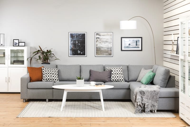 Crazy 5-seters Høyrevendt L-formet Sjeselongsofa i Stoff - Grå - Møbler - Sofaer - Sofa med sjeselong