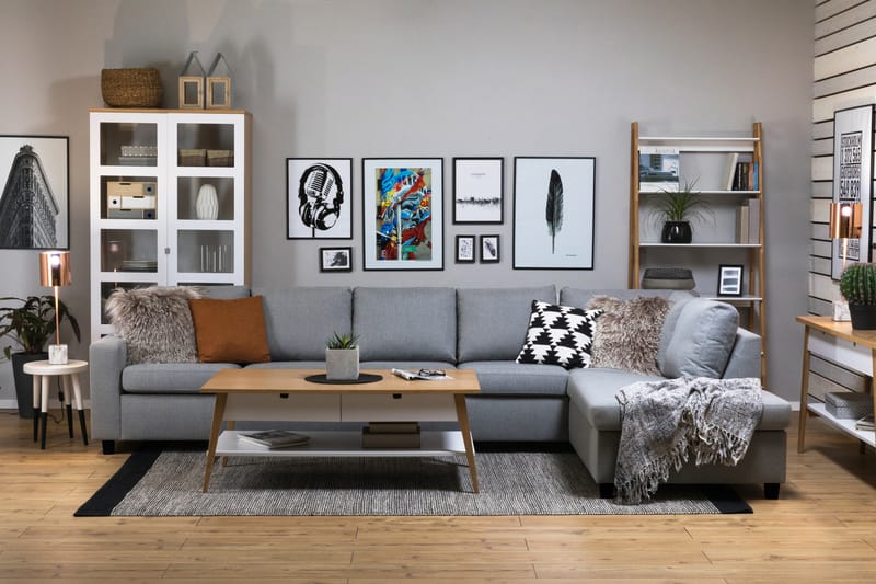 Crazy 5-seters Høyrevendt L-formet Sjeselongsofa i Stoff - Grå - Møbler - Sofaer - Sofa med sjeselong