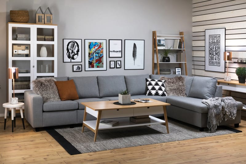 Crazy 5-seters Høyrevendt L-formet Sjeselongsofa i Stoff - Grå - Møbler - Sofaer - Sofa med sjeselong